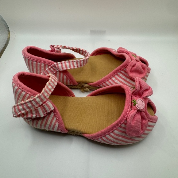 Gymboree Toddler Girl 2T Pink & White Striped Cherry Peep Toe Sandal - Picture 6 of 8